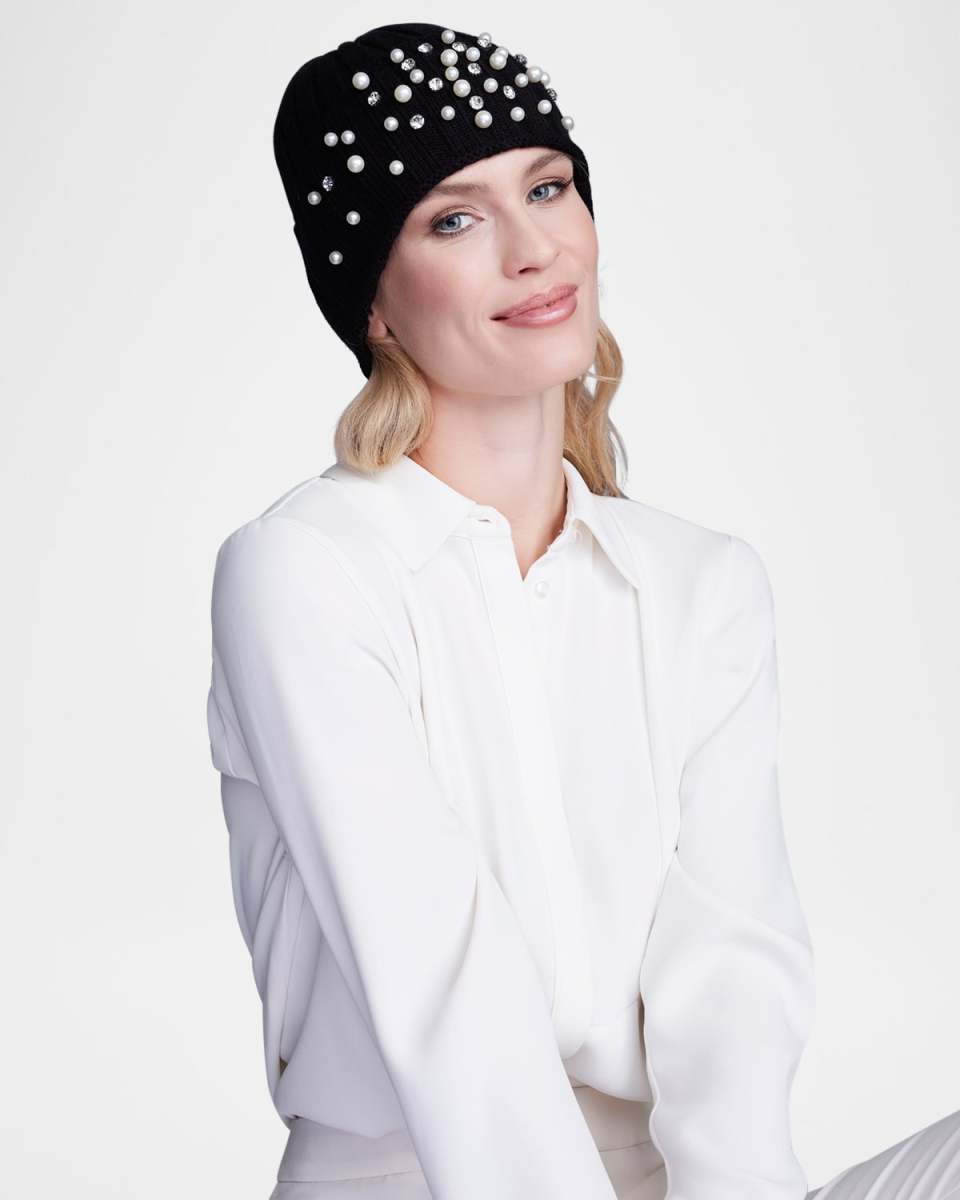 Christian Ribbed Pearly-Embellished Beanie